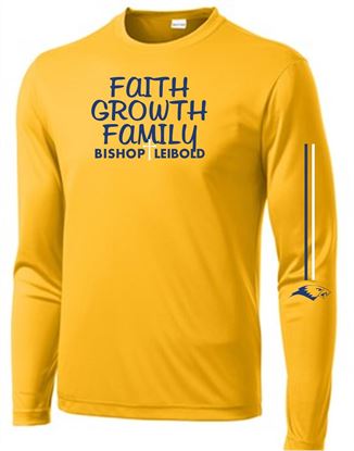 Picture of In Stock Clearance! - Bishop Leibold - Youth - Faith, Growth, Family,  Youth  Long Sleeve Gold Tee by Sport Tek YST350LS