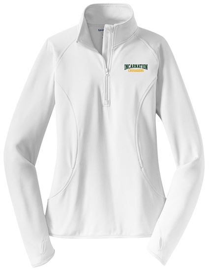 Picture of Incarnation - Ladies - Wicking 1/4 Zip Pullover by Sport Tek LST850 - Forest Green or White