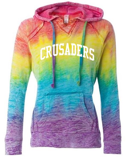 Picture of Incarnation - Ladies - Crusaders V-Notch Hooded Sweatshirt by MV Sport W1162 - Rainbow Stripe