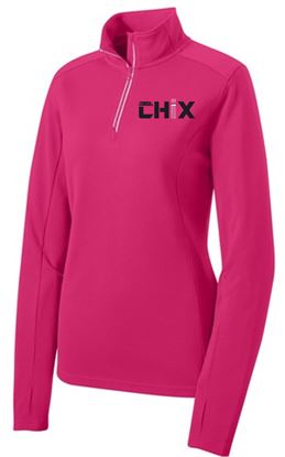 Picture of Chix - Ladies - Sport-Wick Textured 1/4-Zip Pullover by Sport-Tek LST860 -  Black, Iron Grey, Pink Raspberry