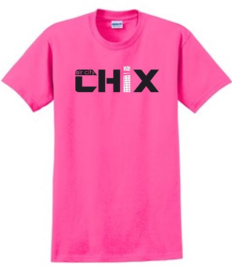 Picture of Chix - Youth & Adult/Unisex - 100% Cotton Short Sleeve Tees 2000(B) - Black/White Logo - Safety Pink, Heliconia, or Sports Grey