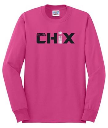 Picture of Chix - Youth/Adult - Cotton Blend Long Sleeve Tees 5400B/PC54YLS/G2400/29LS - Black/White Logo - Cyber Pink or Sports Grey