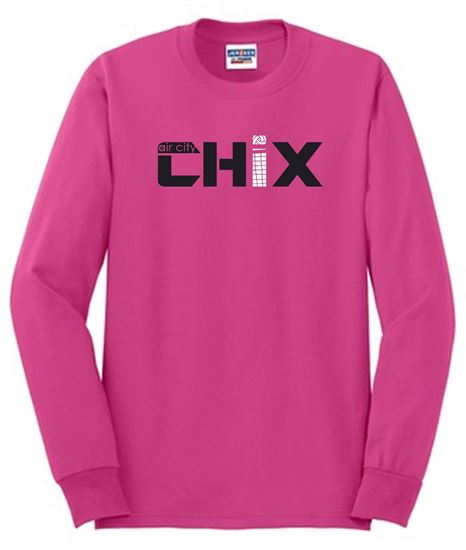 Picture of Chix - Youth/Adult - Cotton Blend Long Sleeve Tees 5400B/PC54YLS/G2400/29LS - Black/White Logo - Cyber Pink or Sports Grey