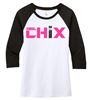 Picture of NEW COLORS! Chix - Ladies - 3/4 Sleeve VERY FITTED Raglan by District DM136l - Black/Black, Black/Grey, Black/White or Pink/Grey