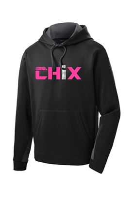 Picture of Chix - Youth/Adult -  Dri Fit Fleece Colorblock Hooded Pullover by Sport-Tek (Y)ST235 - Black/Grey