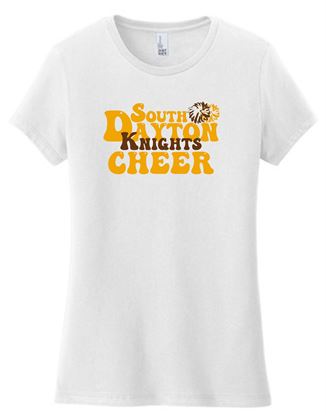 Picture of SDK Cheer - Ladies - Short Sleeve Tee w/ Partial Glitter Logo by District DT6002 - Light Heather Grey or White