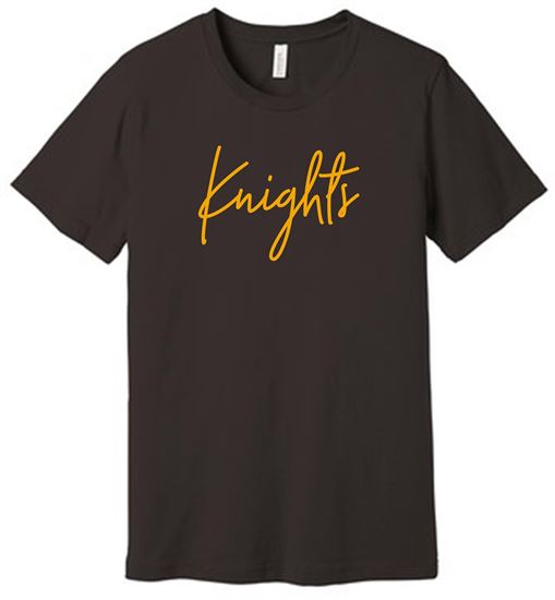 Picture of SDK - Unisex - Jersey Short Sleeve Tee w/ Choice of Glitter Logo by Bella + Canvas BC3001 - Brown or White