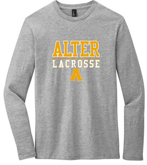 Picture of Alter Boys Lacrosse - Unisex - Long Sleeve Tee by District DT6200 Gold/White Logo  - Light Heather Grey