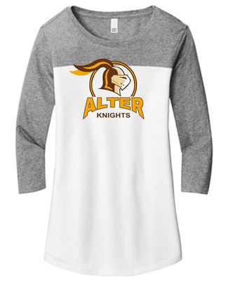 Picture of Clearance! Alter High School - Ladies Small - Rally 3/4-Sleeve Tee by District DT2700 - Grey Frost/ White  (1 Left)