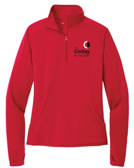 Picture of CinDay Academy - Ladies - Wicking 1/4 Zip Pullover by Sport Tek LST850 - Black, True Red, or White