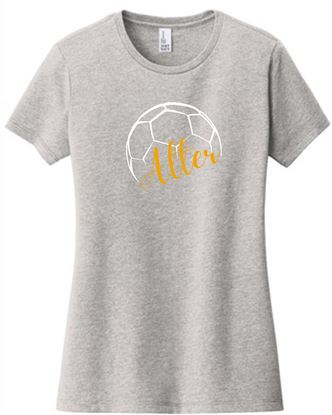 Picture of Alter Boys Soccer - Ladies Fit - Short Sleeve Tee by District DT6002 2 Color GLITTER Logo - White or Light Heather Grey