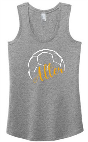 Picture of Alter Girls Soccer Ladies District Women’s Perfect Tri Racerback Tank DM138L 2 Color GLITTER! Logo - White / Grey