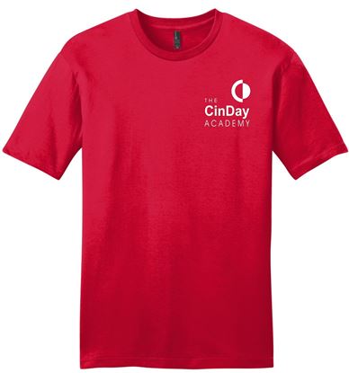 Picture of The CinDay Academy - Youth & Adult/Unisex - Short Sleeve Tee w/ All White Logo by District DT6000(Y)- Black, Grey Frost, or Red