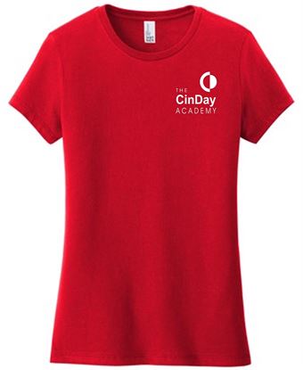 Picture of Cinday Academy - Ladies - Short Sleeve Tee w/ Left Chest All White Logo by District DT6002 - Black, Grey Frost, or Red