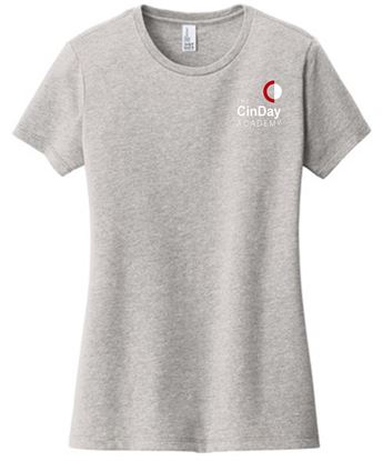 Picture of Cinday Academy - Ladies - Short Sleeve Tee w/ Left Chest Logo by District DT6002 - Black, Light Heather Grey, Red, or White