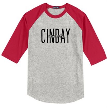 Picture of CinDay Acadamy - Youth/Unisex - 3/4 Baseball Tee by Sport Tek (Y)T200- Grey/Red