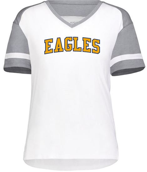 Picture of Bishop Leibold - Girls/Ladies - Fanatic 2.0 Tee by Augusta 2914 Gold Eagles Logo - Grey/White