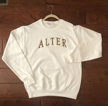 Picture of Clearance! Alter High School - Adult/Unisex - NuBlend Crewneck Sweatshirt by Jerzees w/ Embroidered 2 Color Arched Logo 562MR - White - 1 Left! AL