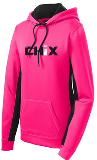 Picture of Chix - Ladies  - Dri Fit Fleece Colorblock Hooded Pullover by Sport Tek LST235 - Black/Grey or Pink/Black *LIMITED QUANTITIES LEFT!