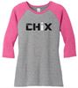 Picture of NEW COLORS! Chix - Ladies - 3/4 Sleeve VERY FITTED Raglan by District DM136l - Black/Black, Black/Grey, Black/White or Pink/Grey
