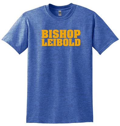 Picture of Bishop Leibold - Youth & Adult/Unisex - DryBlend Short Sleeve Tee with Glitter Logo by Gildan 8000(B) - Royal Heather or White