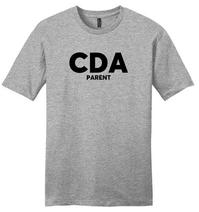 Picture of CinDay Academy - Unisex - V.I.T. Short Sleeve Tee w/ CDA Parent Logo by District DT6000 - Light Heather Grey, Red, or White