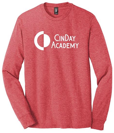 Picture of CinDay Academy - Youth/Unisex - Perfect Tri Long Sleeve Tee w/ All White Logo by District DT132Y/DM132 - Black Frost, Grey Frost, or Red Frost