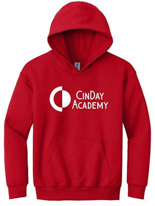 Picture of CinDay Academy  - Youth/Unisex - Hoodie w/ all white logo by Gildan 18500(b)  - Black or Red