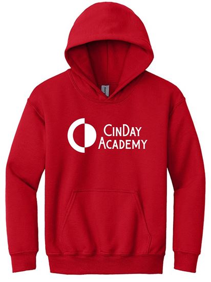 Picture of CinDay Academy  - Youth/Unisex - Hoodie w/ all white logo by Gildan 18500(b)  - Black or Red