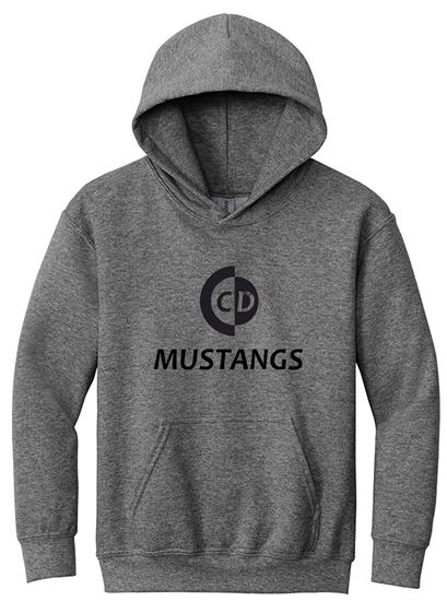Picture of CinDay Academy  - Youth/Unisex - Hoodie w/ all black mustangs logo by Gildan 18500(b)  - Cardinal Red or Graphite Heather