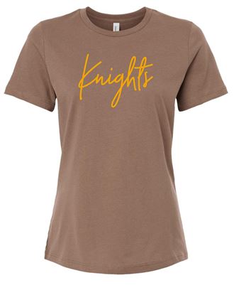 Picture of SDK - Ladies - Relaxed Jersey Short Sleeve Tee w/ Choice of Glitter Logo BC6400 - Vintage Brown or White
