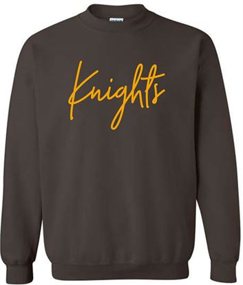 Picture of South Dayton Knights - Youth/Unisex - Crewneck Sweatshirts by Gildan 18000(b)- Brown, Dark Heather Grey, or White
