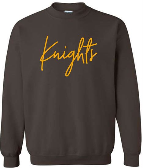 Picture of South Dayton Knights - Youth/Unisex - Crewneck Sweatshirts by Gildan 18000(b)- Brown, Dark Heather Grey, or White
