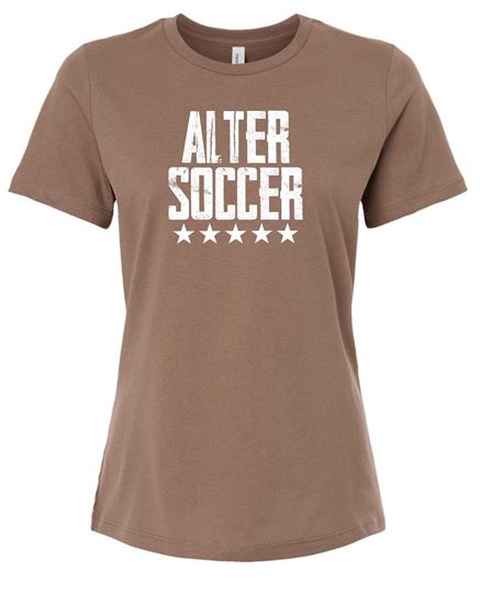 Picture of Alter Boys Soccer - Ladies - Relaxed Jersey Short Sleeve Tee 6400 - Vintage Brown or Gold 1 color logo