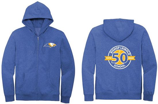 Picture of Celebrate 50 Years! Bishop Leibold - Youth & Adult/Unisex - V.I.T. Fleece Full Zip Hoodie by District DT6102(y) - Deep Royal