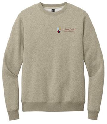 Picture of St. John Paul II - Adult/Unisex - Perfect Weight Fleece Crewneck by District DT1106 - Heathered Latte or New Navy