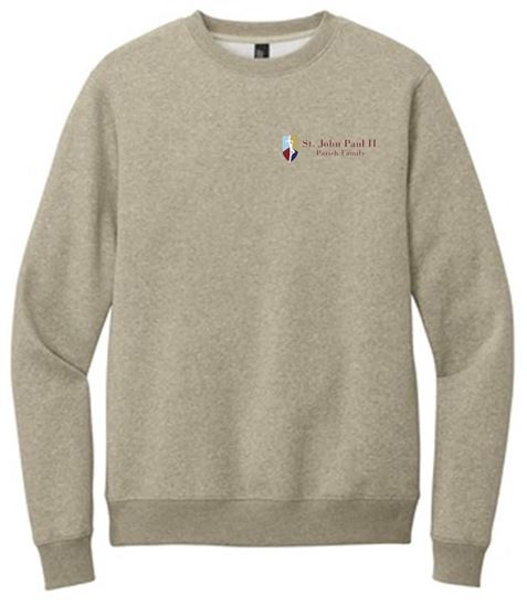 Picture of St. John Paul II - Adult/Unisex - Perfect Weight Fleece Crewneck by District DT1106 - Heathered Latte or New Navy