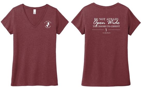Picture of St. John Paul II - Ladies - Women's Perfect Tri V-Neck Tee by District - DM1350L - Maroon Frost or Navy Frost