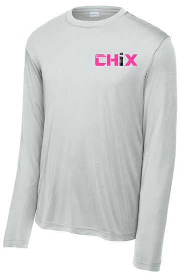 Picture of Chix - Youth/Adult - (Left Chest Logo) Dri Fit Long Sleeve by Sports Tek (Y)ST350LS - Pink/Black Logo - Silver or White