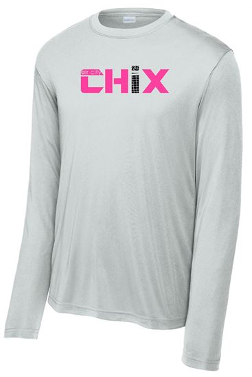 Picture of Chix - Youth/Adult- Dri Fit Long Sleeve by Sports Tek (Y)ST350LS - Pink/Black Logo - Silver or White