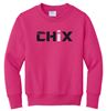 Picture of Chix - Youth/Adult - Crewneck Sweatshirt PC90Y/18000(B) - Black/White Logo - Sangria, Heliconia, or Sports Grey