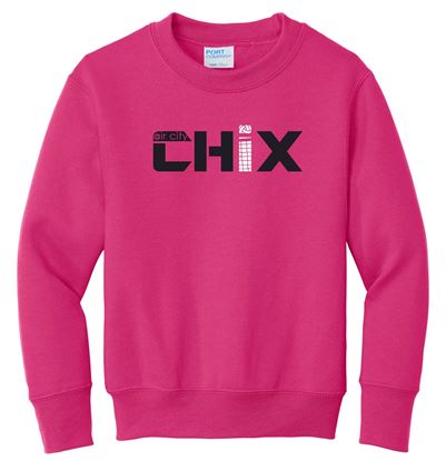 Picture of Chix - Youth/Adult - Crewneck Sweatshirt PC90Y/18000(B) - Black/White Logo - Sangria, Heliconia, or Sports Grey