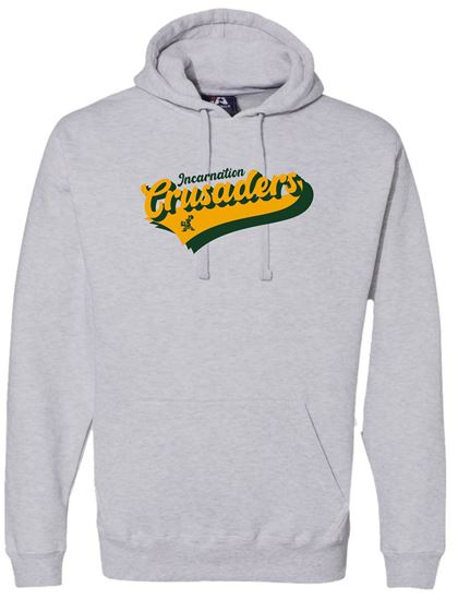 Picture of Incarnation - Adult/Unisex - Premium Hooded Sweatshirt w/ Retro Logo by J. America 8824 - Oxford Grey or White