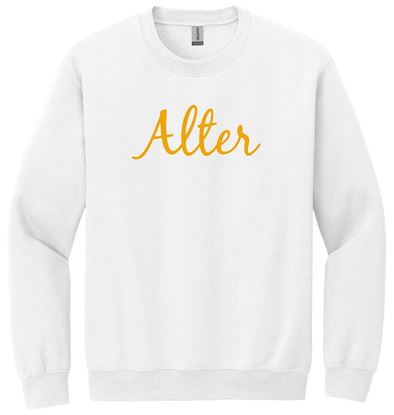 Picture of Alter High School - Adult/Unisex -  Heavy Blend Crewneck Sweatshirts w/ Gold Glitter Logo by Gildan 18000 - White