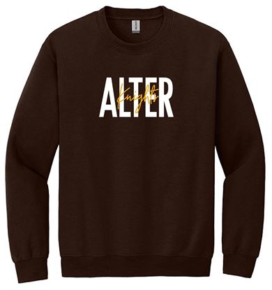 Picture of Alter High School - Adult/Unisex - Heavyblend Crewneck Sweatshirt w/ Logo Choice by Gildan 18000 - Brown