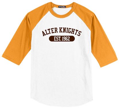 Picture of Alter High School - Adult/Unisex - Colorblock 3/4 Sleeve Raglan Jersey w/ Logo Choice by Sport Tek T200 - Gold/White
