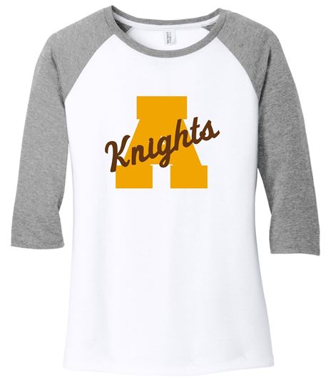 Picture of Alter High School  - Ladies - Women's Perfect Tri 3/4-Sleeve Raglan w/ Logo Choice by District DM136L - Grey Frost/White