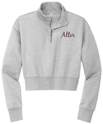 Picture of Alter - Ladies - Cropped V.I.T. Fleece 1/2 Zip w/ Logo Choice by District DT6111 - Light Heather Grey