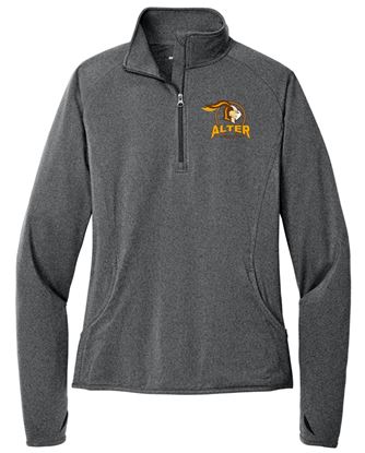 Picture of Alter - Ladies - Sport Wick Stretch 1/2-Zip Pullover w/ Logo Choice by Sport-Tek LST850 - Charcoal Heather Grey