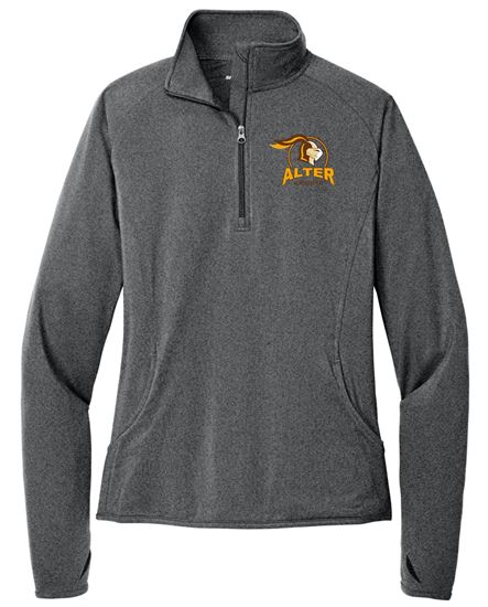 Picture of Alter - Ladies - Sport Wick Stretch 1/2-Zip Pullover w/ Logo Choice by Sport-Tek LST850 - Charcoal Heather Grey